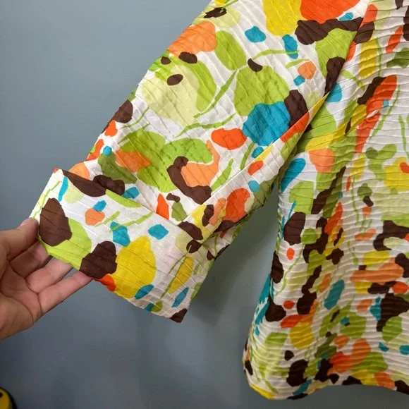 Silk Land Abstract Floral Open Jacket. 100% Silk. 3/4 Length Sleeve. Women’s 2X - Picture 4 of 10